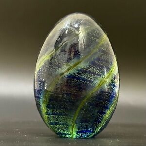 Vintage OBG 1986 Signed Blue/Green Swirl 2.75” Egg Paperweight